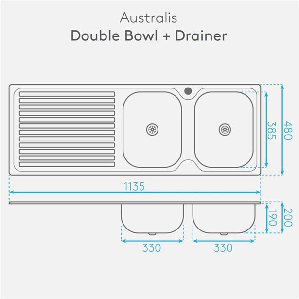 AUSTRALIS DOUBLE BOWL AND DRAINER (RIGHT HAND SINK)
