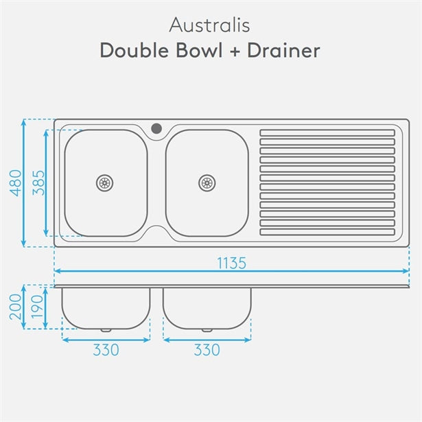 AUSTRALIS DOUBLE BOWL AND DRAINER (LEFT HAND SINK)