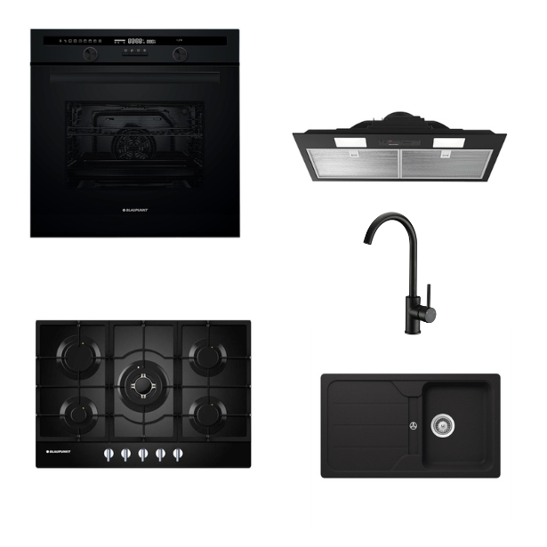 Blaupunkt Black Kitchen Package – Gas Cooktop + 8-Function Oven + Granite Sink