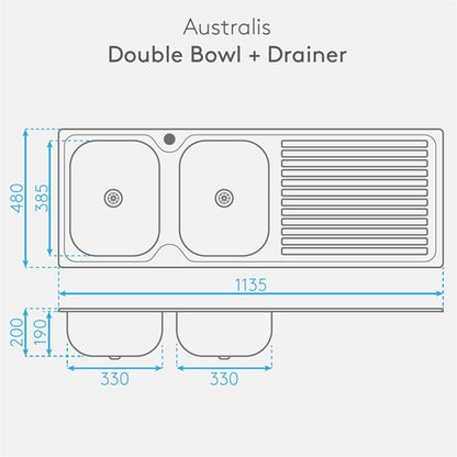 AUSTRALIS DOUBLE BOWL AND DRAINER (LEFT HAND SINK)