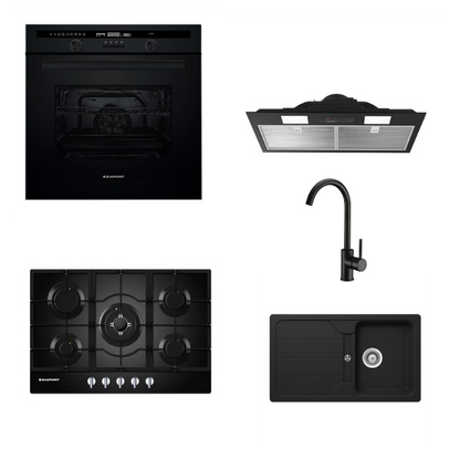 Blaupunkt Black Kitchen Package – Gas Cooktop + 8-Function Oven + Granite Sink